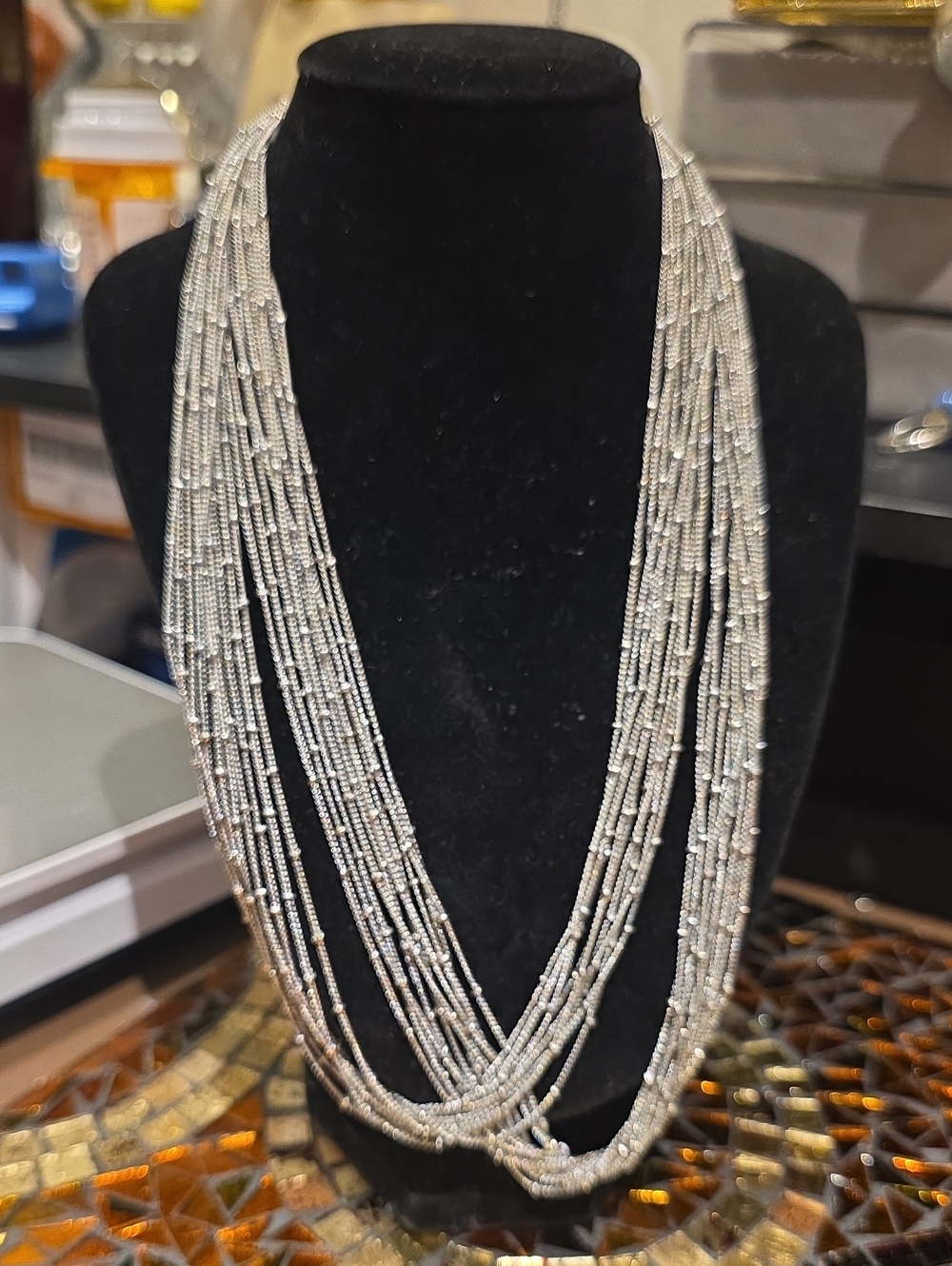 Source Unknown Silver Multi-Strand Seed Bead Necklace